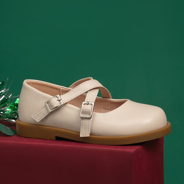 

Girls Buckle Decor Strappy Flats, Apricot
