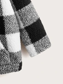 SHEIN Sudadera de guingán con abertura media teddy - Blanco y Negro - Ver 4