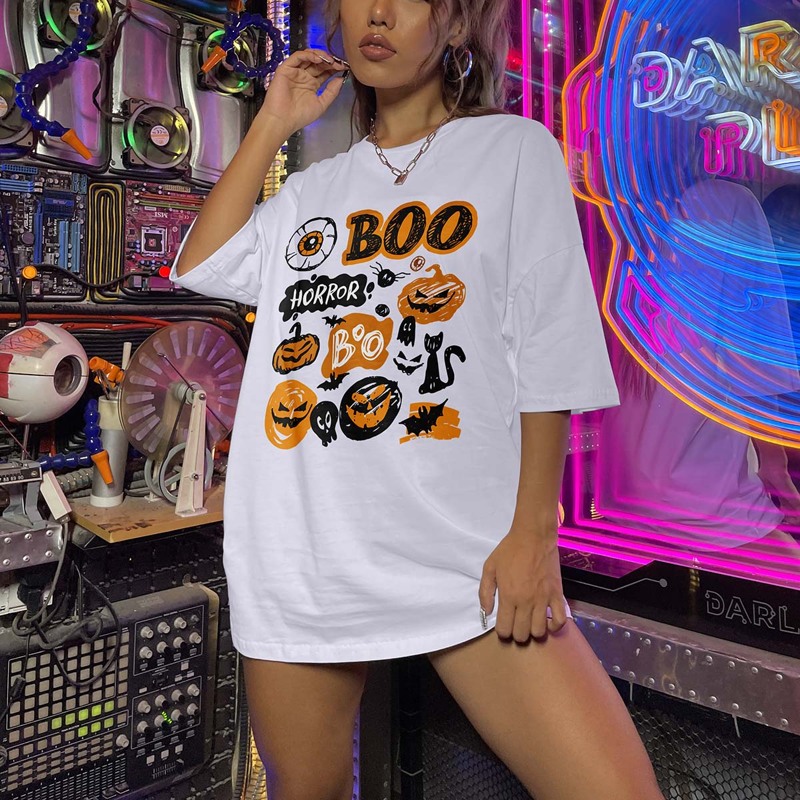 

Halloween Letter Graphic Oversized Tee, White