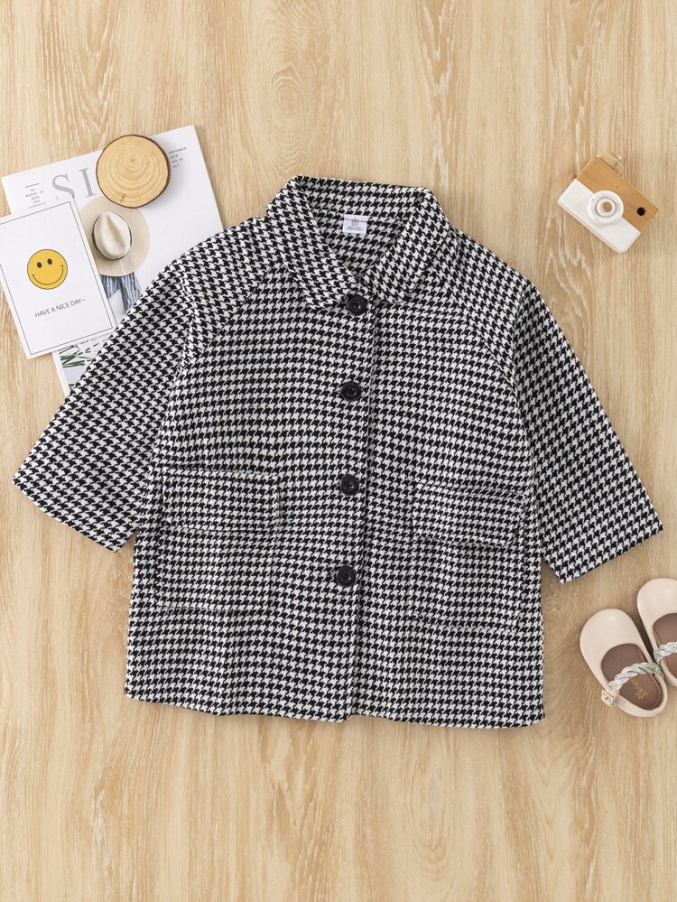 Toddler Girls Houndstooth Print Raglan Sleeve Overcoat