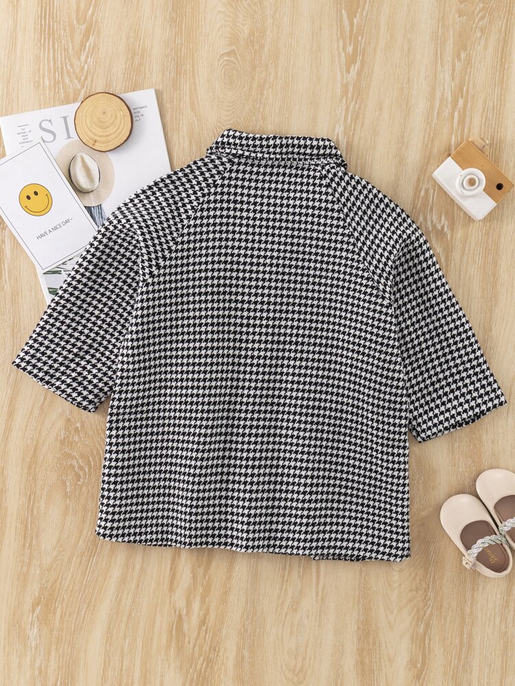Toddler Girls Houndstooth Print Raglan Sleeve Overcoat