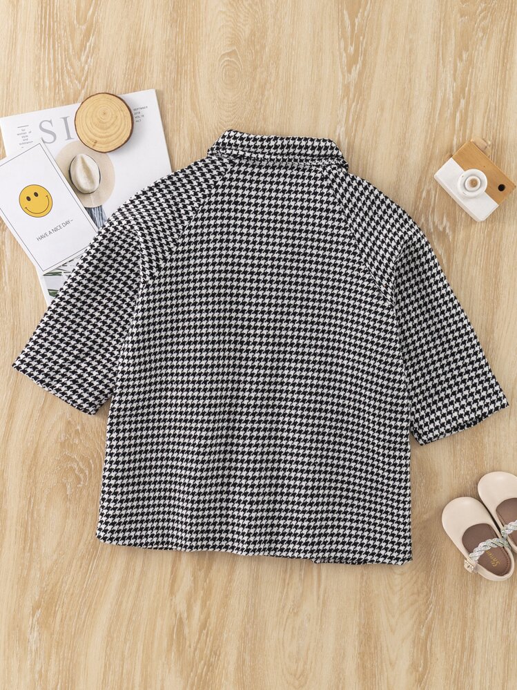 Toddler Girls Houndstooth Print Raglan Sleeve Overcoat - Black and White - View 2