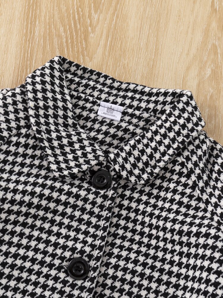 Toddler Girls Houndstooth Print Raglan Sleeve Overcoat