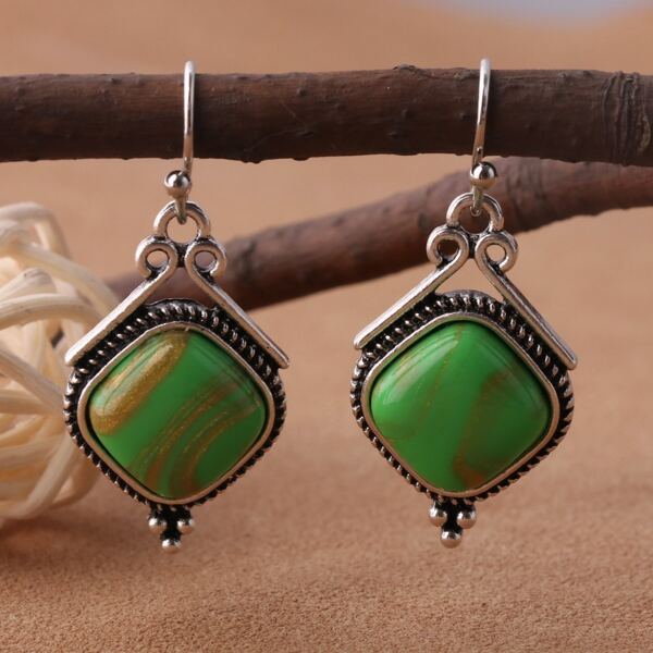 

Geometric Drop Earrings, Green