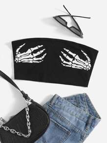 SHEIN Skeleton Hand Bandeau - Black and White - View 1