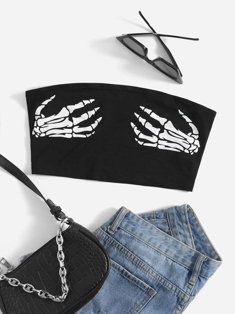 SHEIN Skeleton Hand Bandeau - Black and White - View 1