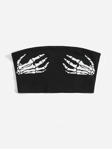 SHEIN Skeleton Hand Bandeau - Black and White - View 4