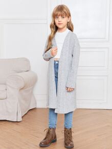 SHEIN Niñas Abrigo de hombros caídos con parte delantera abierta - Gris Claro - Ver 3