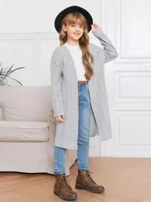 SHEIN Niñas Abrigo de hombros caídos con parte delantera abierta - Gris Claro - Ver 4