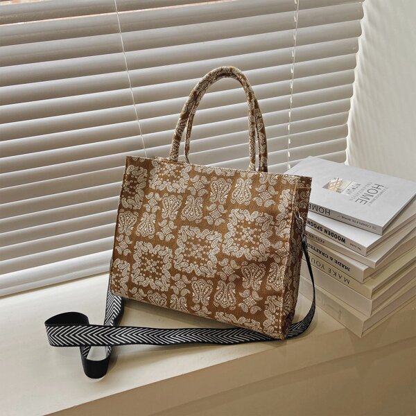 

Geometric Pattern Top Handle Bag, Khaki