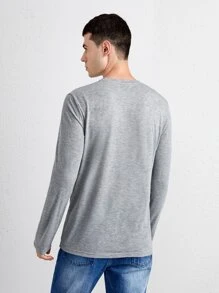 Manfinity NiteLyfe Hombres Camiseta tejido jaspeado de cuello redondo - Gris Claro - Ver 2