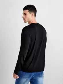 Manfinity VCAY Men Marled Knit Round Neck Tee - Black - View 2