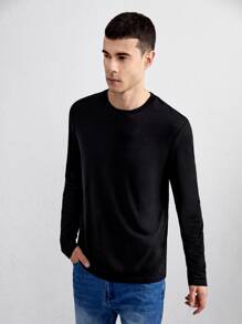 Manfinity VCAY Men Marled Knit Round Neck Tee - Black - View 3