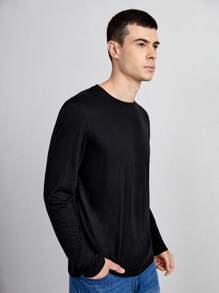 Manfinity VCAY Men Marled Knit Round Neck Tee - Black - View 4