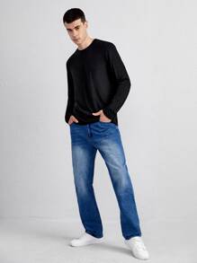 Manfinity VCAY Men Marled Knit Round Neck Tee - Black - View 5