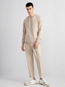 Manfinity Men Solid Drawstring Hooded Jumper - Apricot - View 3