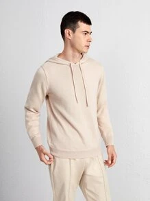 Manfinity Men Solid Drawstring Hooded Jumper - Apricot - View 5