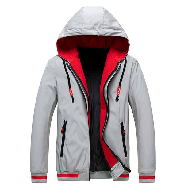 

Men Letter Graphic Back Zipper Up Hooded Jacket, Grey