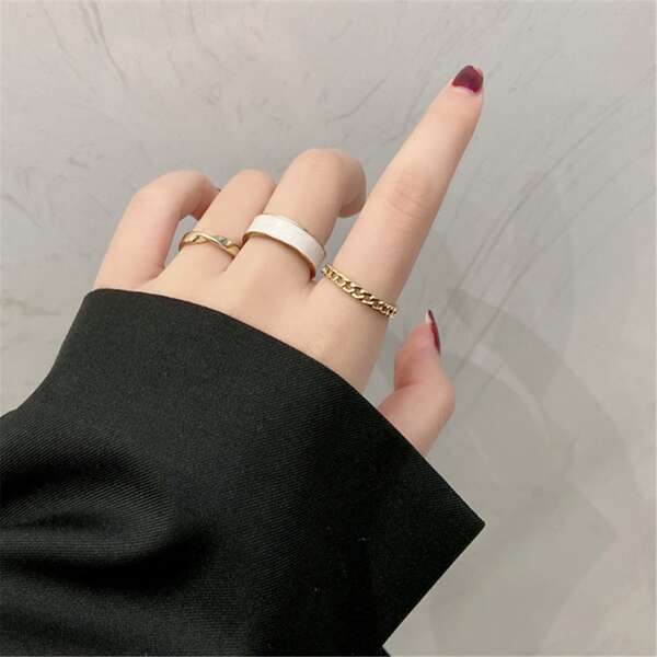 

3pcs Chain Design Cuff Ring, Gold