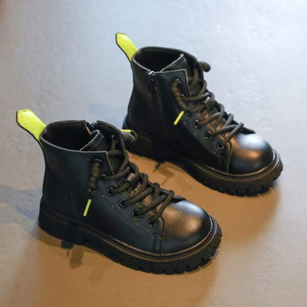 

Girls Minimalist Lace-up Front Combat Boots, Black