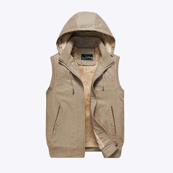 

Men Teddy Lined Drawstring Hooded Vest Jacket, Khaki