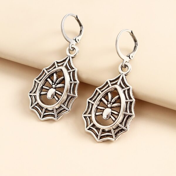 

Spider Web Decor Drop Earrings, Silver