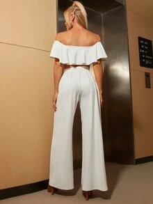 PARTHEA 一字肩荷葉邊短款上衣和闊腿褲 - 白色 - 查看 2