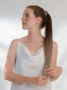 HAIRCUBE Tóc nối đuôi ngựa, Tóc nối đuôi ngựa dài 26 inch, tóc giả tổng hợp chịu nhiệt, quấn quanh đuôi ngựa thẳng dành cho phụ nữ - Xám - Xem 3