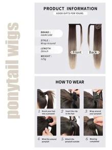 HAIRCUBE Tóc nối đuôi ngựa, Tóc nối đuôi ngựa dài 26 inch, tóc giả tổng hợp chịu nhiệt, quấn quanh đuôi ngựa thẳng dành cho phụ nữ - Xám - Xem 4