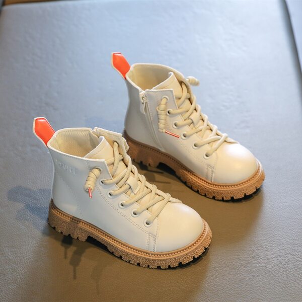 

Girls Minimalist Lace-up Front Combat Boots, Beige