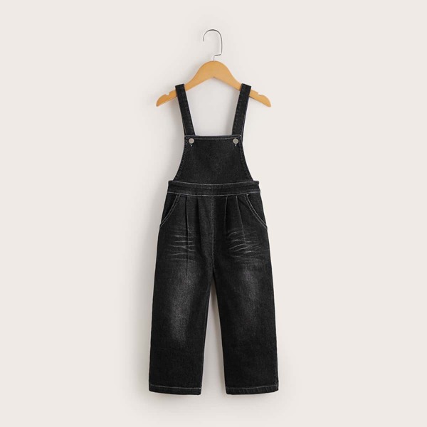 

Toddler Girls Solid Slant Pocket Denim Pinafore Jumpsuit, Black