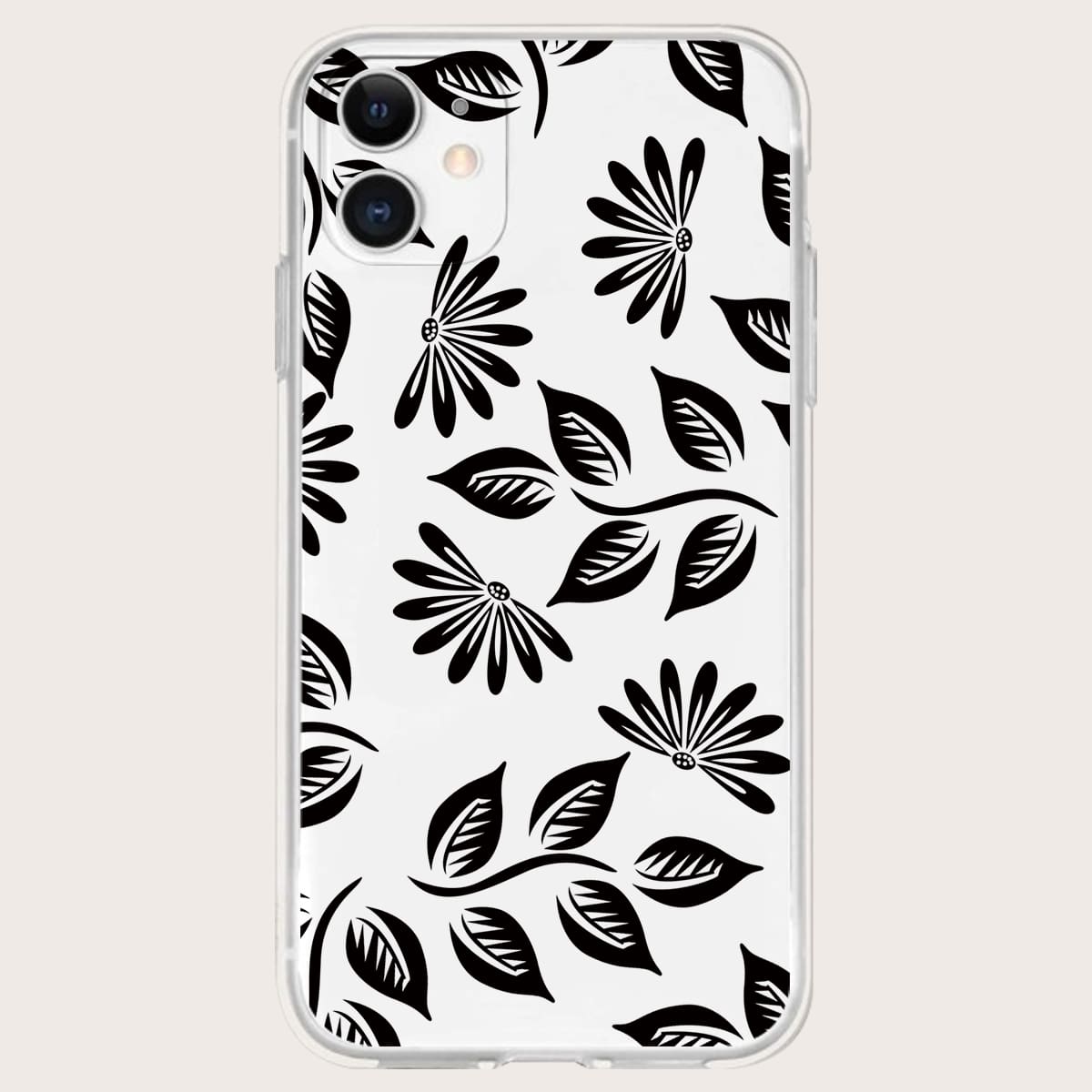 

Leaf Pattern Clear Phone Case, Black