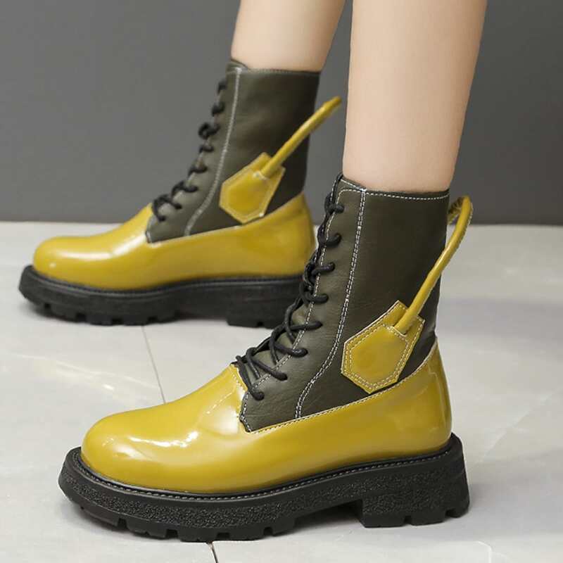 

Two Tone Lace-up Front Boots, Yellow