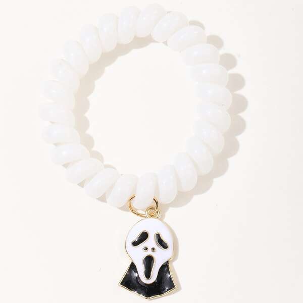

Skull Charm Hair Tie, Black and white