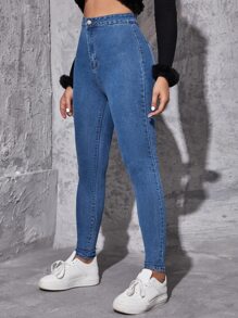 Flexra High Waist Skinny Jeans - Medium Wash - View 3