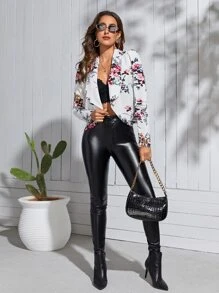 SHEIN Clasi Áo khoác  âu phục nữ Bất đối xứng Hoa Thanh lịch - trắng - Xem 5