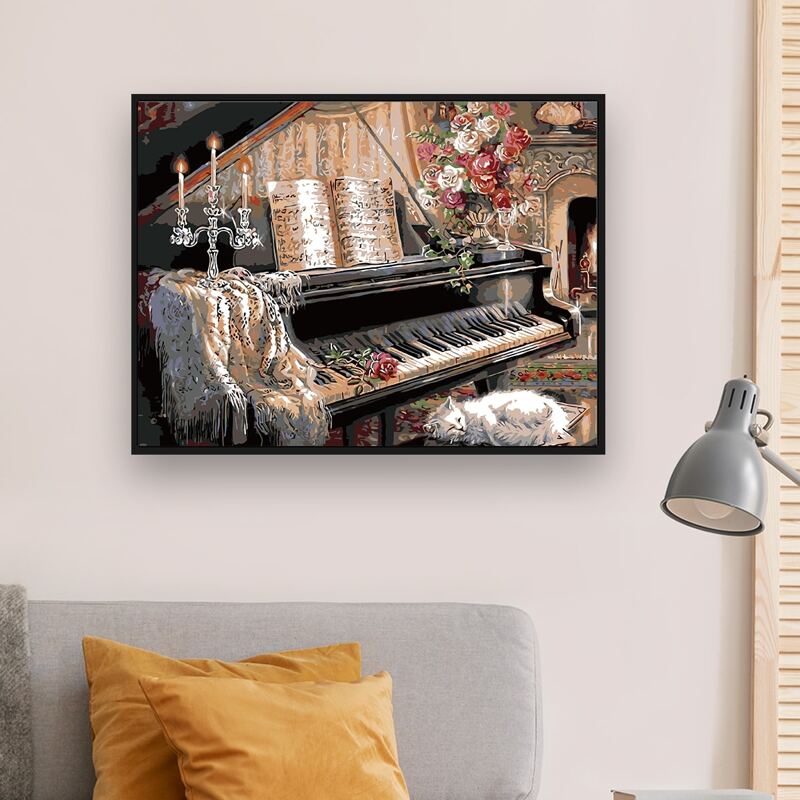 

Piano Print DIY Diamond Unframed Painting, Multicolor