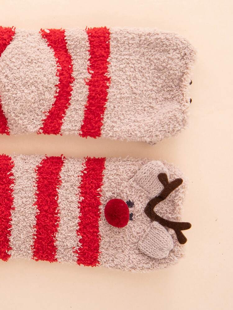 Christmas Striped Print Fuzzy Socks