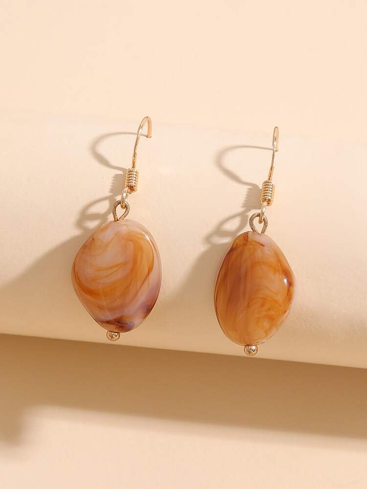 Resin Bead Drop Earrings - Brown - View 1