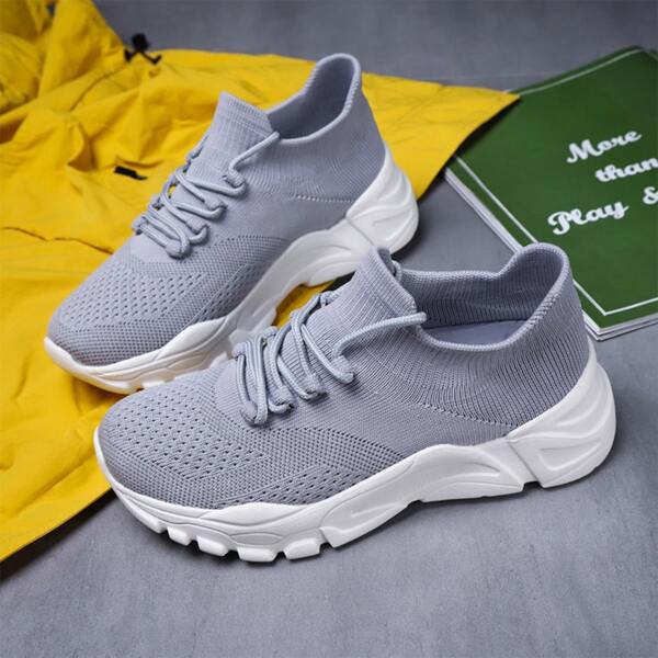 

Lightweight Knit Lace-up Running Shoes, Grey