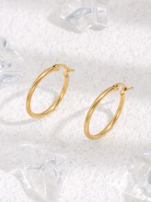 Stainless Steel Hoop Earrings - Yellow Gold - View 2