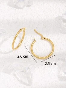 Stainless Steel Hoop Earrings - Yellow Gold - View 3