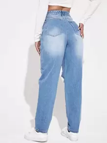 SHEIN EZwear Ripped Detail Boyfriend Jeans - Light Wash - View 2