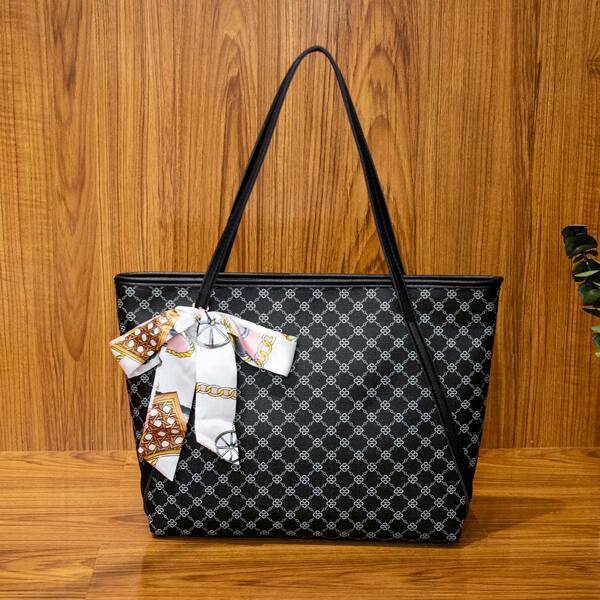 

Twilly Scarf Decor All Over Print Tote Bag, Black