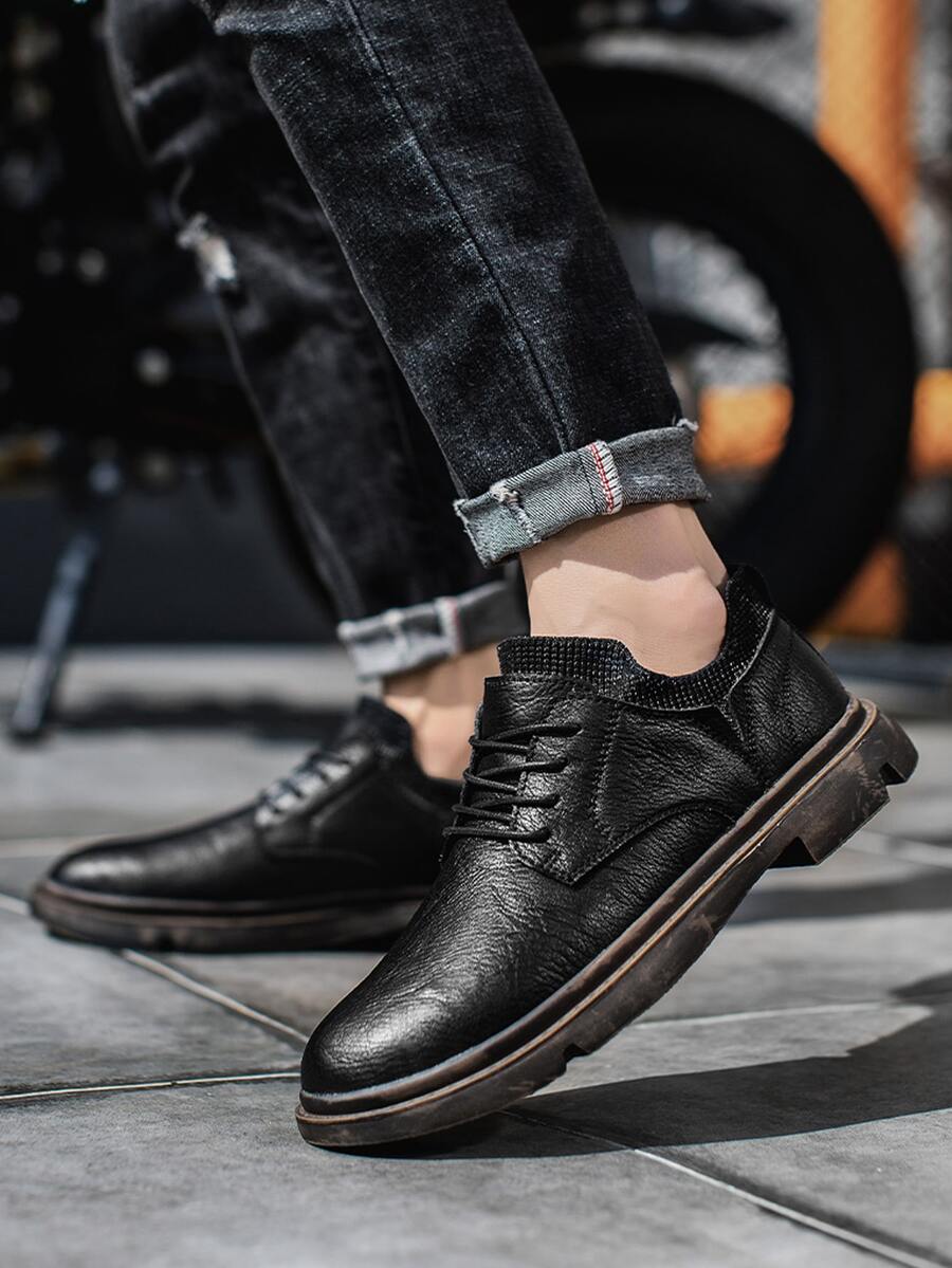 Men Lace Up Decor Ankle Boots - Black - View 1