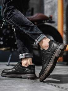 Men Lace Up Decor Ankle Boots - Black - View 3