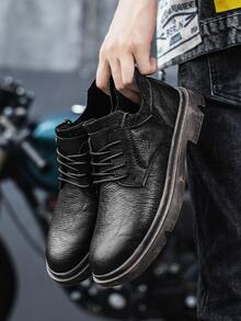 Men Lace Up Decor Ankle Boots - Black - View 4