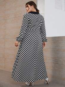 Plus Checkerboard Plaid A-line Dress - Black and White - View 2