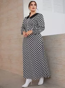 Plus Checkerboard Plaid A-line Dress - Black and White - View 6
