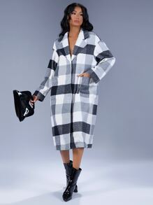 SHEIN Essnce Buffalo Plaid Dual Pocket Drop Shoulder Overcoat - Multicolor - View 1